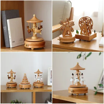 Wooden Music Box Wind Up Cartoon Musical Boxes Classical Ornament Gift For Kids • $45.27