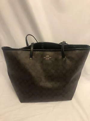 Coach City Tote In Signature Canvas - Black/ Brown • $105