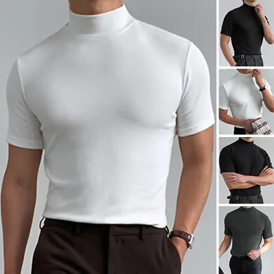 Fashion Mens Short Sleeve High Neck Tops T-shirt Slim Skinny Tee Shirts Blouse • $14.11