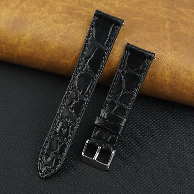 $18.99 • Buy Black Crocodile Watch Band Men Flat Genuine Alligator Watch Strap Handmade