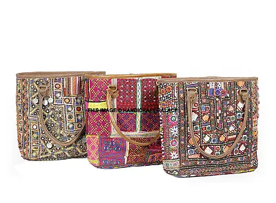 5 PC Wholesale Lot Indian Vintage Embroidered Tote Bag Leather Shoulder Bag Hobo • $534.60