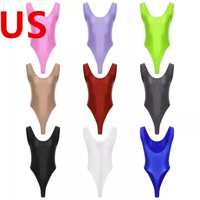 US Men Bodysuit One-Piece Shiny Mankini Backless High Cut Thong Leotard Swimsuit • $5.20