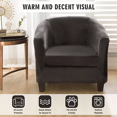 Velvet 2-Piece Club Chair Slipcover With Cushion Cover Stretch Tub Chair Cover • $28.34