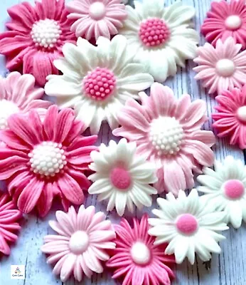 Edible Pink White Daisies Fondant Sugar Flowers Cake Toppers Birthday Wedding • £6.95