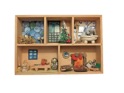 Vintage Handmade Wooden 3D Diorama Shadow Box Miniatures Christmas Holiday Scene • $32