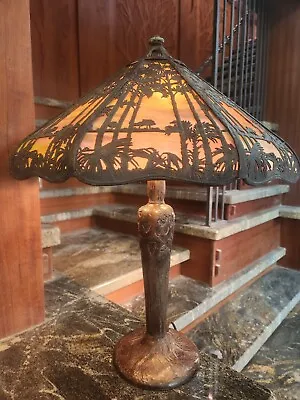 Handel Slant Palm Table Lamp Missionarts And Crafts • $4850