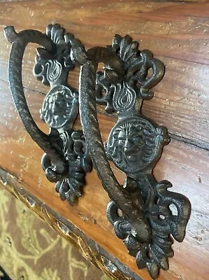 2 Castle Medieval Sliding Barn Door Handle Vintage Cast Iron Pull Gate Cabinet • $44.09