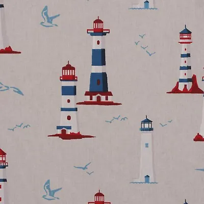 Nash Lighthouse Pearl Fabric 160cm Cotton Nautical Coastal Beach Cushion Curtain • £1.99