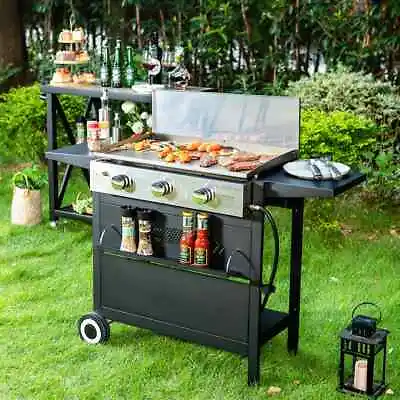 3-Burner Gas Grill And Griddle Combo Small Flat Top Grill Outdoor Propane BBQ • $259.99