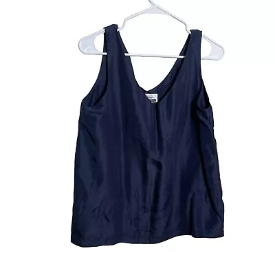 Marnie West Blouse Women's Large Navy Blue 100% Silk Sleeveless Shirt • $9