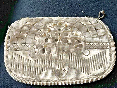 Vtg Czechoslovakia (tagged)  Seed Bead Evening Purse Pearls & Beads Zipper • $10.99