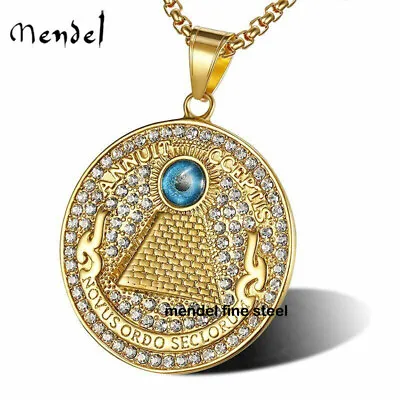 MENDEL Mens Gold Plated Egyptian Hip Hop Pyramid Eye Providence Pendant Necklace • $17.99