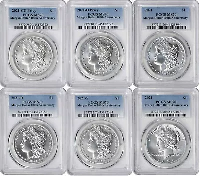 2021 Morgan And Peace Silver Dollar 6-Coin Set MS70 PCGS • $2649