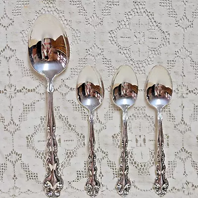 Oneida Community Modern Baroque Serving Spoon Teaspoons Silverplate 1969 USA 4pc • $22.83