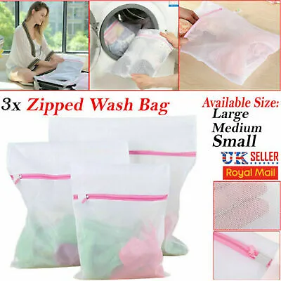 3pcs Zipped Laundry Washing Mesh Net Bra Sox Underwear Washing Machine Wash Bags • £3.47