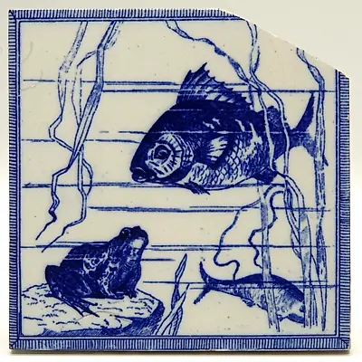 Aesthetic Transfer-Printed Tile Minton Hollins & Company Fish Motif C1880 • £22