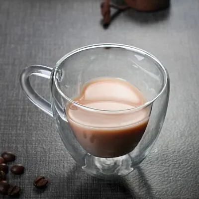 £6.84 • Buy Double Wall Heart Shaped Glass Coffee Mug Insulated Clear Tea Cups With Handle