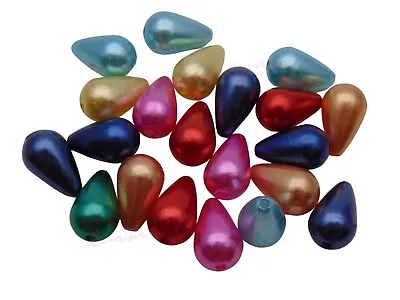 20 Pcs Mixed Colours Acrylic Faux Pearl Teardrop Beads 16mm X 9mm Jewellery J209 • £2.79