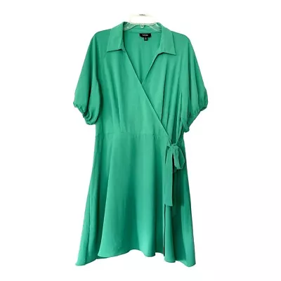 MSK Stretch Dress XL Spring Green Faux Wrap Knee Length VNeck Balloon Sleeve • $14.99