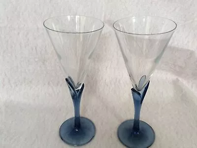 £12 • Buy 2 Blue Tulip Stem Large Martini Cocktail Glasses Vgc
