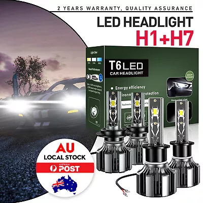 4PCS H1+H7 LED Headlight Globes High Low Beam For Ford Focus 2002-2005 6000K AU • $50.79