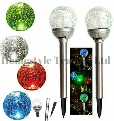 Solar Powered Crackle Ball Led Glass Colour Changing Outdoor Garden Lights • £12.85