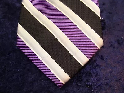 Van Heusen Men’s 100% Silk Tie ~ Purple Black White Striped ~ 4”wide ~ • $7