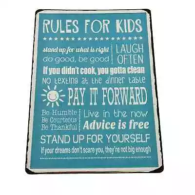 Rules For Kids Blue And White Metal Sign 10.25 X 13.75 Inch Fun Family Rules • $8