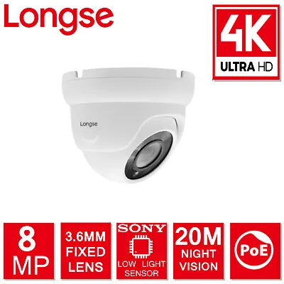 £105.59 • Buy 8mp 4k Longse Sony Starvis Outdoor Indoor Dome Turret Ip Poe Camera White Hd 