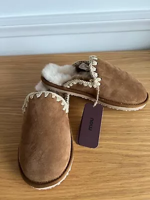 Mou Slide Slippers - Suede Eskimo Stitch (size 40) - New W/ Tags - Color Cognac • $120