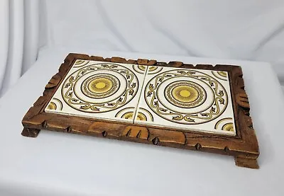 Vintage Wood Framed Dal-Tile Mexico Tile Footed Trivet Hot Plate Hand Carved  • $15.99