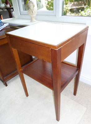 £68 • Buy Vintage Remploy Teak Bedside Table, MOD Crows Foot, Melamine Leaf Top, 61cm Tall