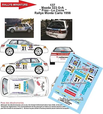 Decals 1/24 Ref 0137 Mazda 323 Gt-r Women's Rally Monte Carlo 1998 Wrc Rally • $22.40