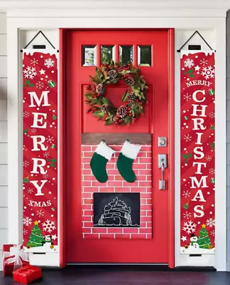 New Merry Christmas Front Porch Door Decorations Outdoor Xmas 2 Piece Banner • $15.99