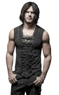 Punk Rave Mens Dieselpunk Tank Top Vest Black Goth Punk Sleeveless T Shirt S • $35.99