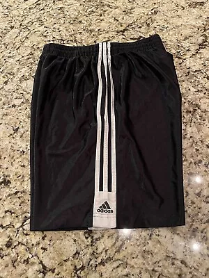 Vintage Adidas 3 Stripe Men Size Medium Black Athletic Dazzle Shiny Satin Shorts • $10