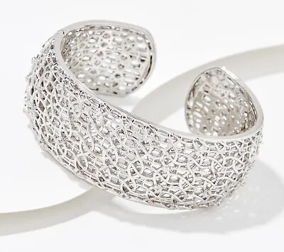 Judith Ripka Sterling Silver LATTICE Cuff With White Sapphires For Women • $284.99