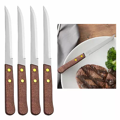 4 Pack Stainless Steel Steak Knives Knife Set Utensil Cutlery Wooden Serrated • $9.98
