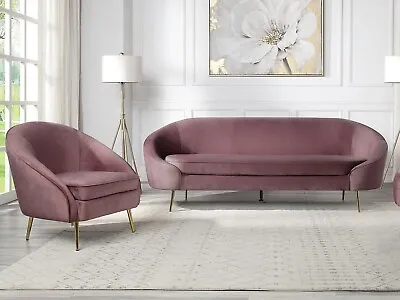 ON SALE - Mid Century Modern Pink Velvet Sofa Couch Chair - Living Room Set IRAS • $1594.73