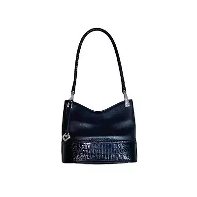 Brighton VTG 90s Y2K Gina Black Pebbled & Croc Embossed Trim Leather Hobo Purse • $100