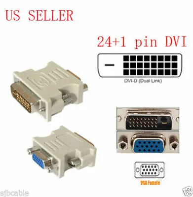 DVI-D 24+1 25 Pin Male To VGA 15 Pin SVGA Female Video Monitor Adapter Converter • $5.99