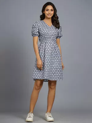 $43.99 • Buy Midi Dress Sundress Ladies Printed Short Sleeve Women's Cotton V Neck Tunic Top