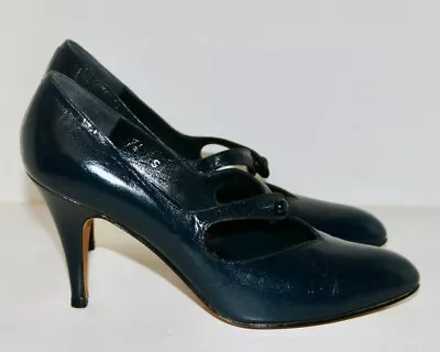 HALSTON Blue Leather High Heel Shoes 7.5 S ITALY VTG • $99.99