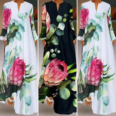 ZANZEA Women Long Sleeve V Neck Floral Printed Fashion Party Kaftan Gown Dresses • $36.47