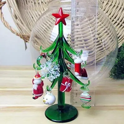 Murano Glass Christmas Tree Hang Ornaments Mini Xmas Stained Glass Green Tree • $27.49