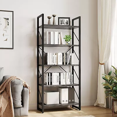 5-Tier Bookshelf Display Rack Metal Vintage Industrial Bookcase Storage Shelf • $59.99