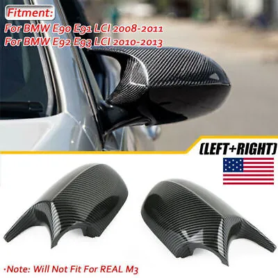 2X For BMW E90 E92 E93 LCI M3 Style Carbon Fiber Rearview Side Mirror Cover Caps • $29.98