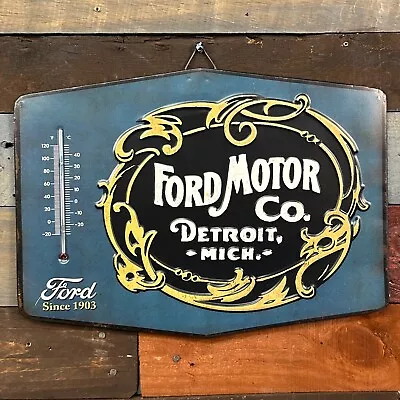 Ford Motor Co. Detroit Mich. Embossed Thermometer & Sign Vintage Advertising • $41.99