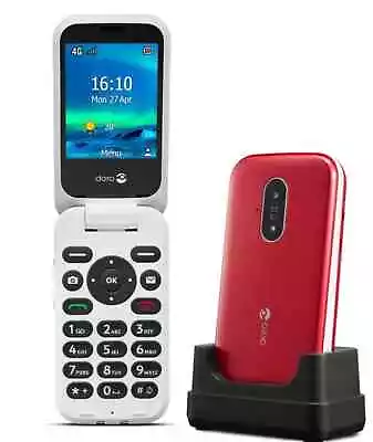 Doro 6820 Flip Phone Big Buttons 4g Mobile Phone With Cradle Unlocked Red Boxed • £64.99