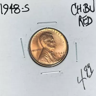 1948-s Lincoln Wheat Cent ~ Ch/bu - Red ~beautiful Coin~ • $4.99